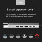 USB C Hub 8 In 1 Type C 3.1 To 4K HDMI Adapter with RJ45 SD/TF Card Reader PD Fast Charge for MacBook Notebook Laptop Computer