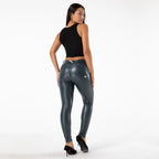 Shascullfites Blue Faux Leather Leggings Butt Lift Stretch Spandex Latex Push up Gym Shaping Leggings