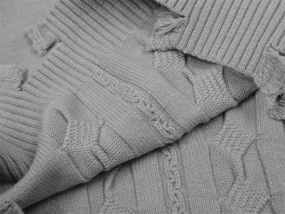 Harajuku False Two Shirt Sweaters Mens Necktie Damaged Ripped Dress Sweater Autumn Loose Casual Color Block Pullover Y2k