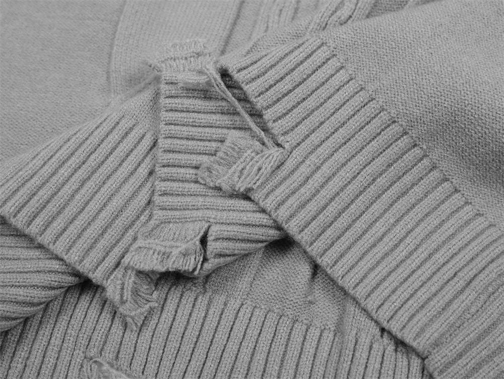 Harajuku False Two Shirt Sweaters Mens Necktie Damaged Ripped Dress Sweater Autumn Loose Casual Color Block Pullover Y2k