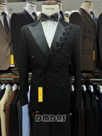 2-piece Luxury Suit Set for Men, Jacket and Pants Double Breasted Suit Blazer Beaded Slim Fitting Costume for Groom