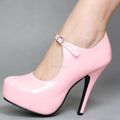 Women Pink Patent Leather High Heels Sexy Side Cut Out Ankle Strap Ultra Thick Platform Stiletto Pumps Lolita Cosplay SSize 5-15