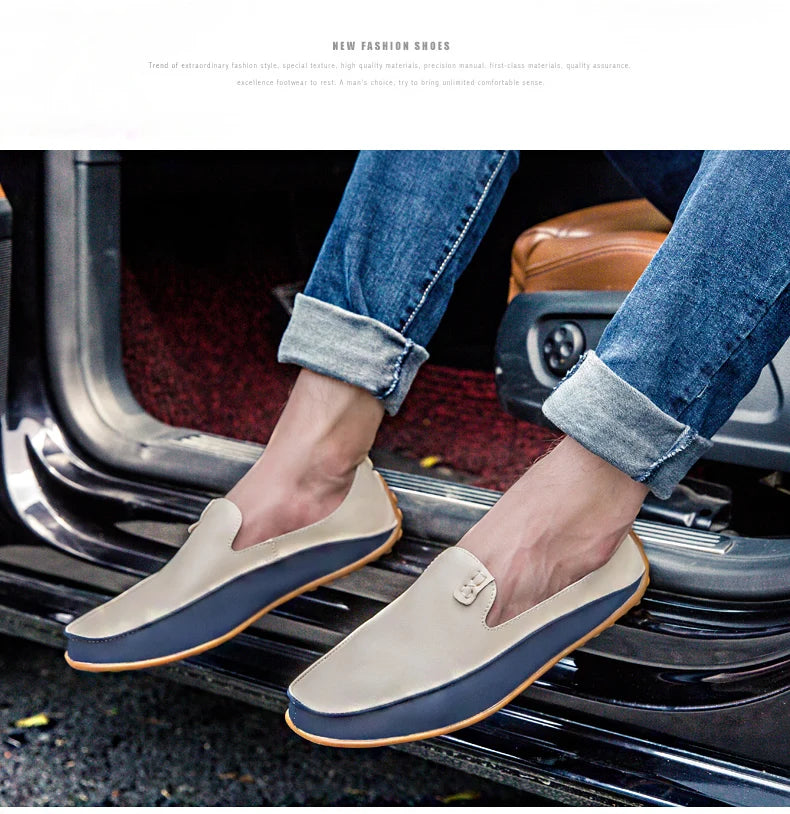Summer Men Casual Flats Fashion Genuine Leather Soft Moccasins Brand Loafers High Quality Breathable Men Dress Shoes Size 36-47