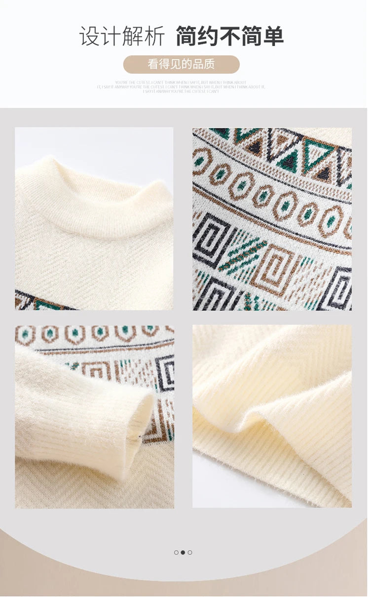 Men's Fashion stripe pattern Sweaters 2024 Autumn/Winter Loose Knittwear Men sweater youth Thick Warm wool pullovers M-4XL ﻿