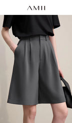 Amii Women's Shorts 2026 Summer New Commuter Versatile Pleated Loose Pants Women's Wide-leg Casual Five-point Pants 12622017