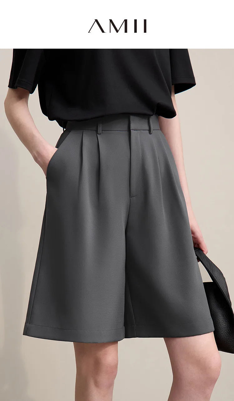 Amii Women's Shorts 2026 Summer New Commuter Versatile Pleated Loose Pants Women's Wide-leg Casual Five-point Pants 12622017