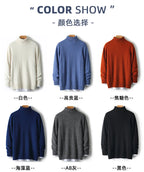 Fall/Winter 100% Wool Men's Turtleneck Thicken Sweater Jacquard Solid Cashmere Knitted Bottom Shirt