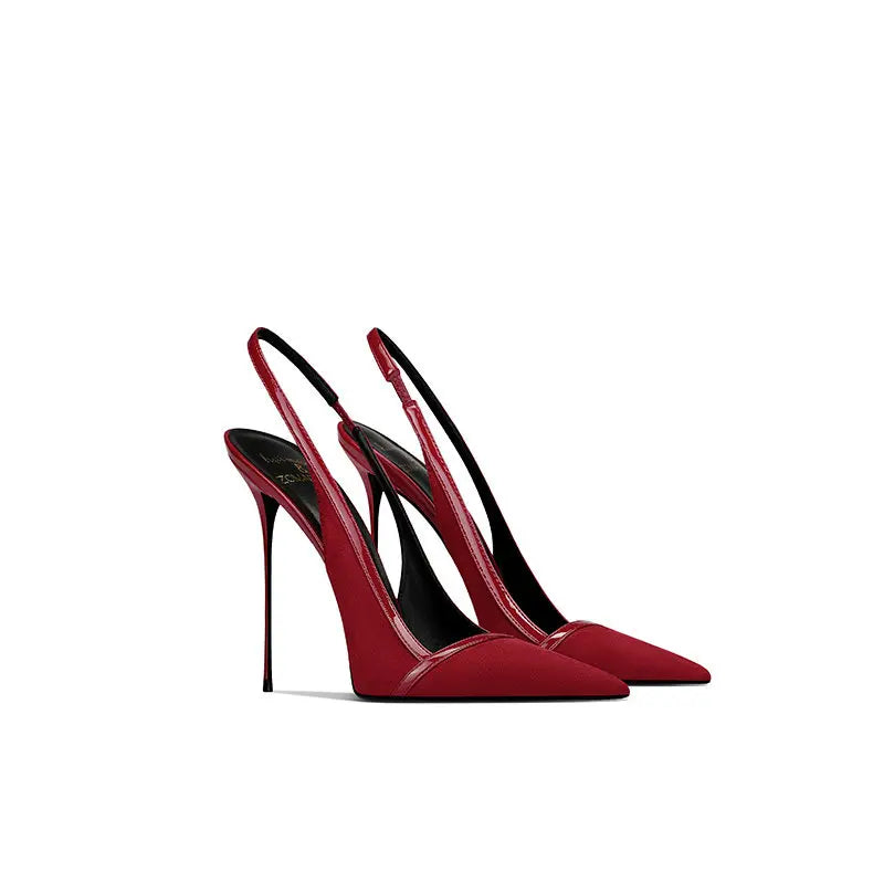 autumn new style wine red suede high-end versatile dress sandals elegant and beautiful pointed toe stiletto heels women's shoes