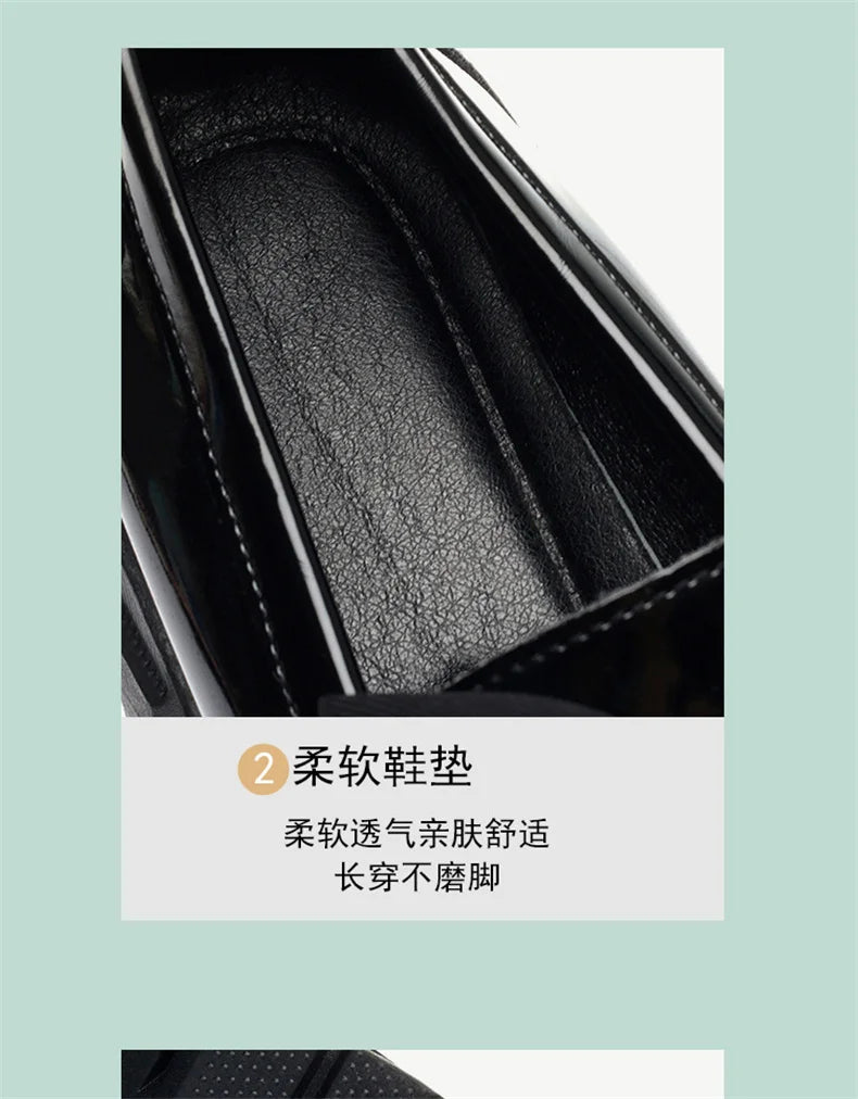 Spring Women British Style Shallow Patent Leather Black Loafers Thick Bottom Bow Platform Shoes 2024 Med Heels Single Pumps