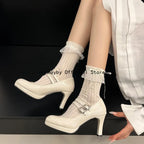 Thin High Heel Women Mary Jane Shoes Concise Shallow Belt Buckle Shoes Spring Autumn Ladies Elegant Wedding Dancing Pumps