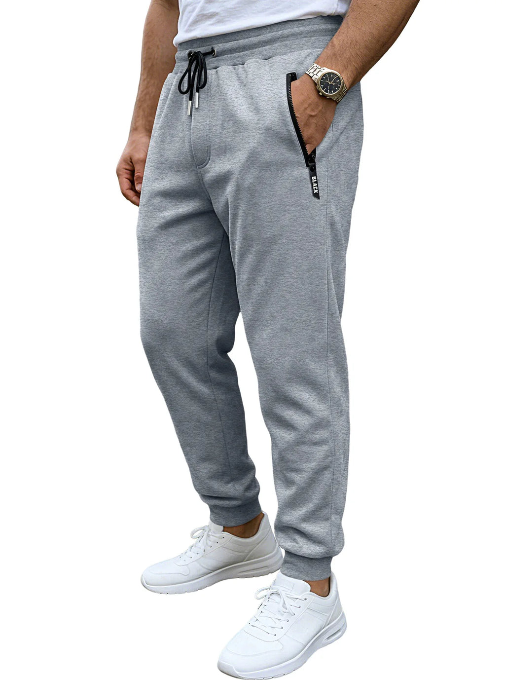 Spring/Autumn High-Quality Men's Sport Pants with Drawstring Cuffs and Zippered Pockets - Solid Color Elasticated Casual Pants
