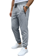 Spring/Autumn High-Quality Men's Sport Pants with Drawstring Cuffs and Zippered Pockets - Solid Color Elasticated Casual Pants