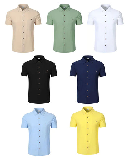 Men's Linen Blend Short Sleeve Button Down Shirt Casual Beach Top with Chest Pocket Breathable Lightweight Summer Shirts for Men