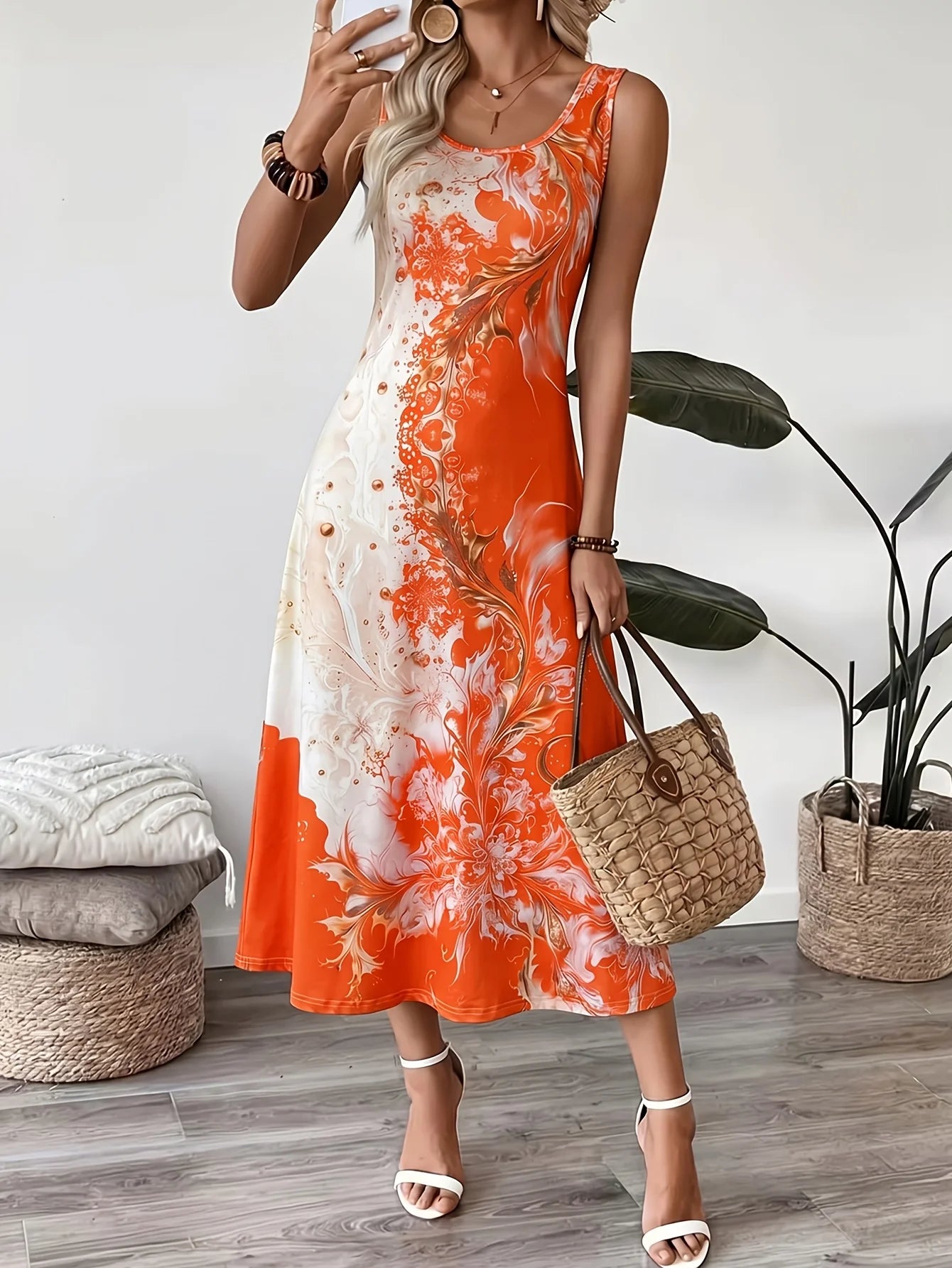 2026 Women's Casual Dresses Luxury Artistic Gradient Print Sleeveless Tank Dress Female Clothing Elegant Beach Dress New