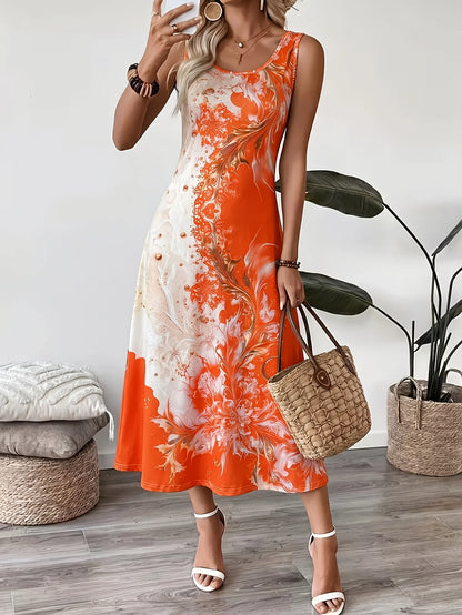 2026 Women's Casual Dresses Luxury Artistic Gradient Print Sleeveless Tank Dress Female Clothing Elegant Beach Dress New