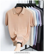 100%  Lyocell Knitwear 2025 Men Spring Summer Trendy Turn Down Collar Knit Tees Short Sleeve Breathable Knit Tops