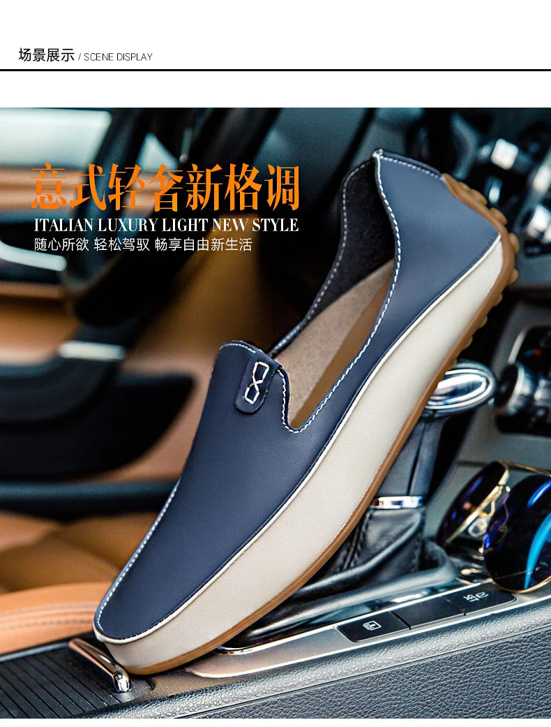 Summer Men Casual Flats Fashion Genuine Leather Soft Moccasins Brand Loafers High Quality Breathable Men Dress Shoes Size 36-47