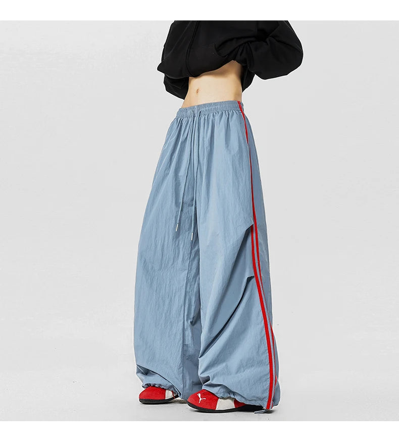 American Striped Quick - Drying Relaxed Pants for Men, Straight - Leg Wide - Leg Cargo Design Streetwear Couple's Work Trousers