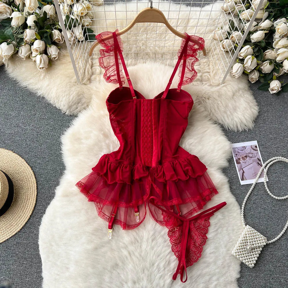 Lace Sexy Underwear Suits Women Transparent Strapless Camis Bra $ Brief Suits Fashion Retro Short Summer Bra Sets