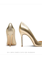 Golden high heels for women, new style, with pointed, slender heels,small fragrant style,color blocking, sexy banquet high heels