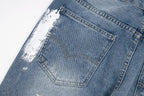 American retro washed letter spliced denim trousers high street trendy brand couple loose straight micro-flared long trousers