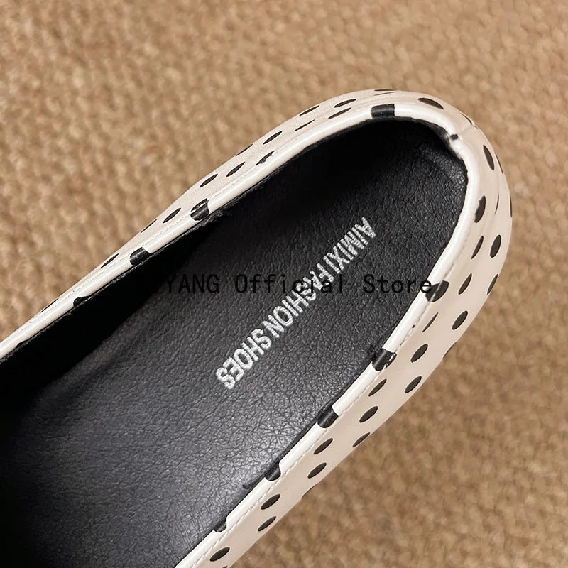 Polka Dot Mary Jane Shoes Women Sweet Ruffle Internal Elevation Shoes Ladies Soft Sole Slip On Daily Comfort Dress Footwear