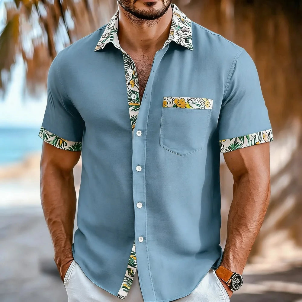 Men's Plus Size Short Sleeve Lapel Shirt with Patchwork Pocket 10 Color Printed Fashionable Designer Comfortable Shirt