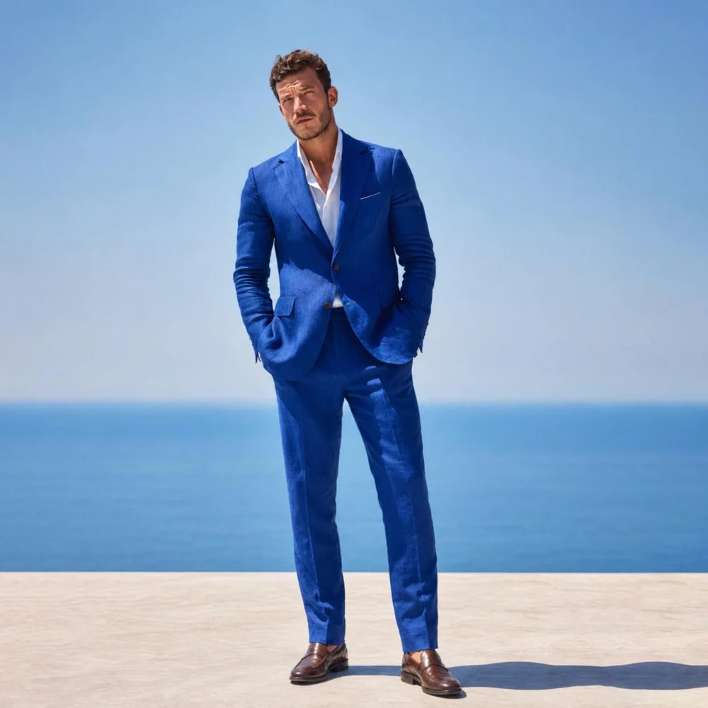 Linen Men Suits for Summer Beach Wedding 2 Pieces Separates Jacket Pants Casual Outfit for Party Groom Guest Suits for Men 2026