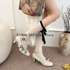 Sweet Lolita Cross Buckle Strap Women Mary Jane Shoes Fashion Multi Metal Buckle Shoes Retro Wedding Party Dress Ladies Pumps