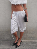 Tossy Y2K Satin Lace Capris Women Low Waist Bloomer Shorts Summer Vintage Coquette Aesthetic Bermuda Shorts Knee Length Pants