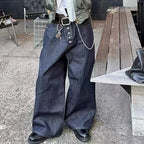 MWJLPWQ Button Design Machete Denim Baggy Jeans Men's High Street Edge Selvedge Niched Hiphop Loose Long Wide Leg Pants 12377