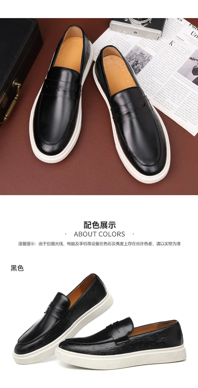 New 2025 Summer Men Casual Slip On Dress Shoes Black Brown British Style Platform Men Driving Loafers Shoes