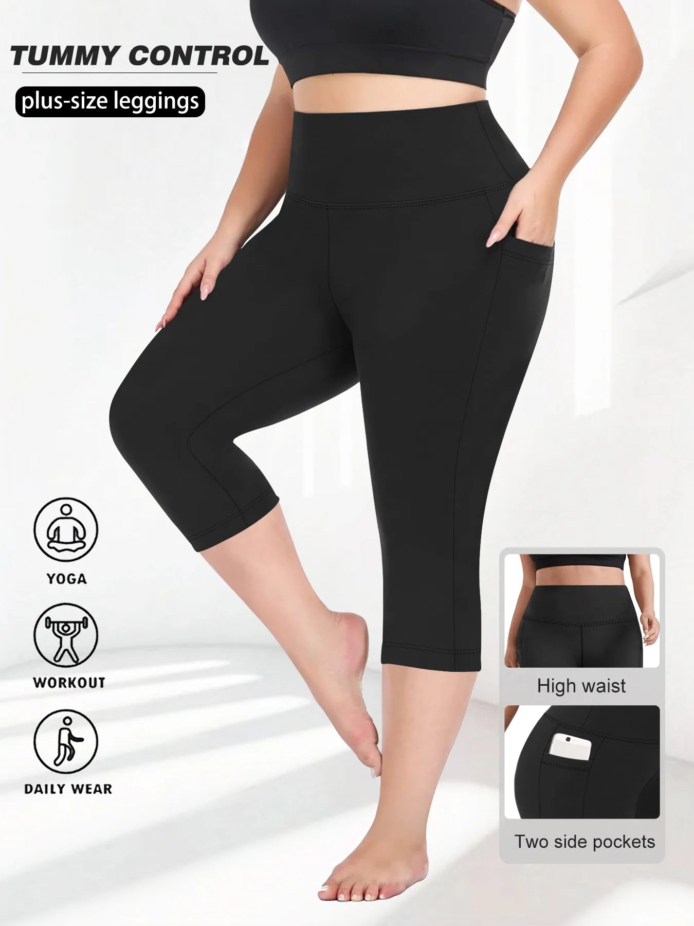 Women High Waist Plus Size 7/8 Yoga Leggings with Pockets Milk Silk Breathable Sport Women's pantss Base Leggings for Fitness