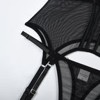 Mesh  Lingerie Luxury Brand Bodysuit Backless Tops for Women 3 Piece Lingerie Set with Garter Sexydresses for Women