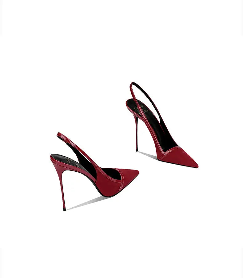 autumn new style wine red suede high-end versatile dress sandals elegant and beautiful pointed toe stiletto heels women's shoes