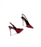 autumn new style wine red suede high-end versatile dress sandals elegant and beautiful pointed toe stiletto heels women's shoes