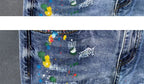 2025 Summer New Fashion Trend Printed Ripped Straight Stretch Jeans Men's Casual Loose Sports High Quality Denim Shorts 28-36