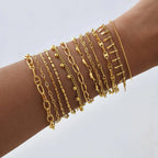 18K Gold Plated Link Bracelet for Women, Stainless Steel Stackable Chain Wristband, Adjustable Waterproof Jewelry