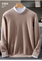Autumn Winter 100% Mink Cashmere Sweater Men's Round Neck Pullover Loose Solid Color Plus Size Base Knit Business Casual Sweater