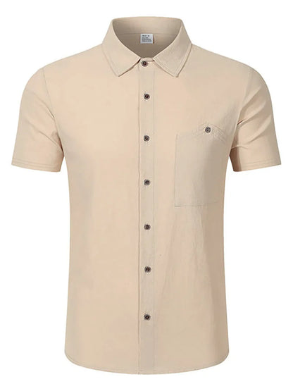Men's Linen Blend Short Sleeve Button Down Shirt Casual Beach Top with Chest Pocket Breathable Lightweight Summer Shirts for Men