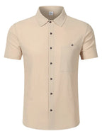 Men's Linen Blend Short Sleeve Button Down Shirt Casual Beach Top with Chest Pocket Breathable Lightweight Summer Shirts for Men