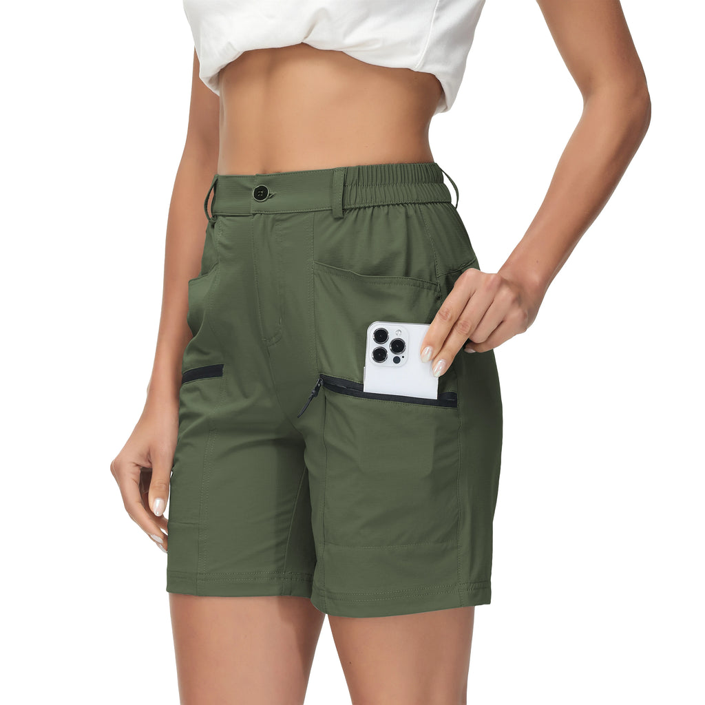 Women's Hiking Cargo Shorts Quick Dry Nylon Shorts Summer Travel Active Golf Shorts with 6 Pockets Water Resistant