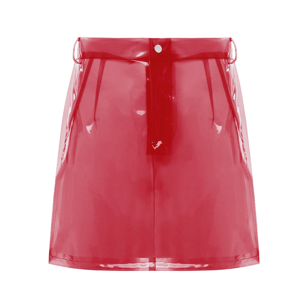 Transparent Pvc Disco Jazz Dance Bodycon Skirt for Women High Waist Pencil Miniskirt with Pockets See Through Cover Up Clubwear