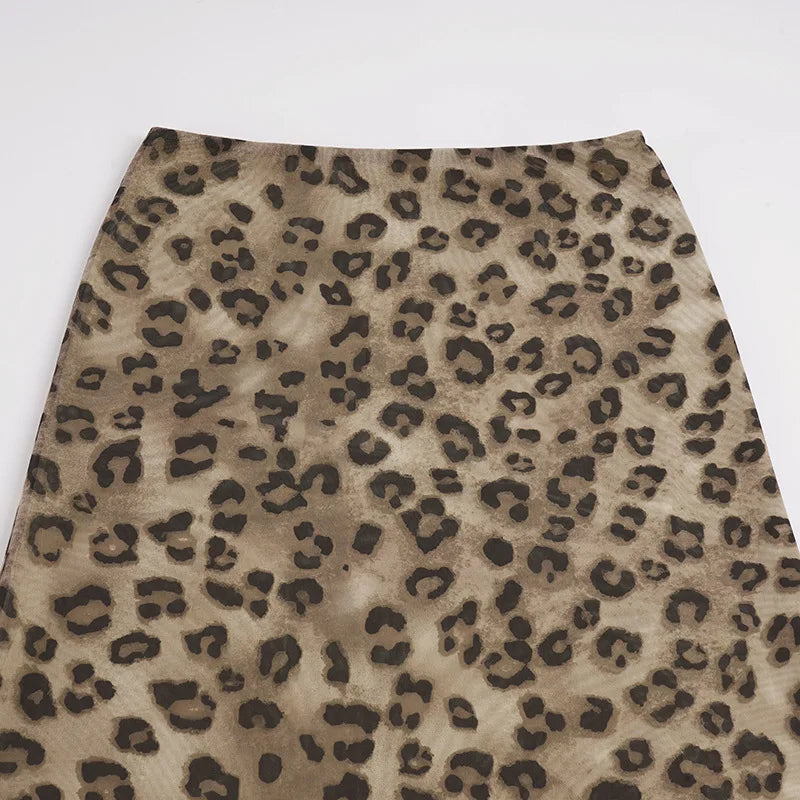 Talenza Summer Leopard Print Midi Skirts Sexy Women's Lace Patchwork Slim Skirts Fashion New Vintage Vacation Clubwear Y2K Skirt