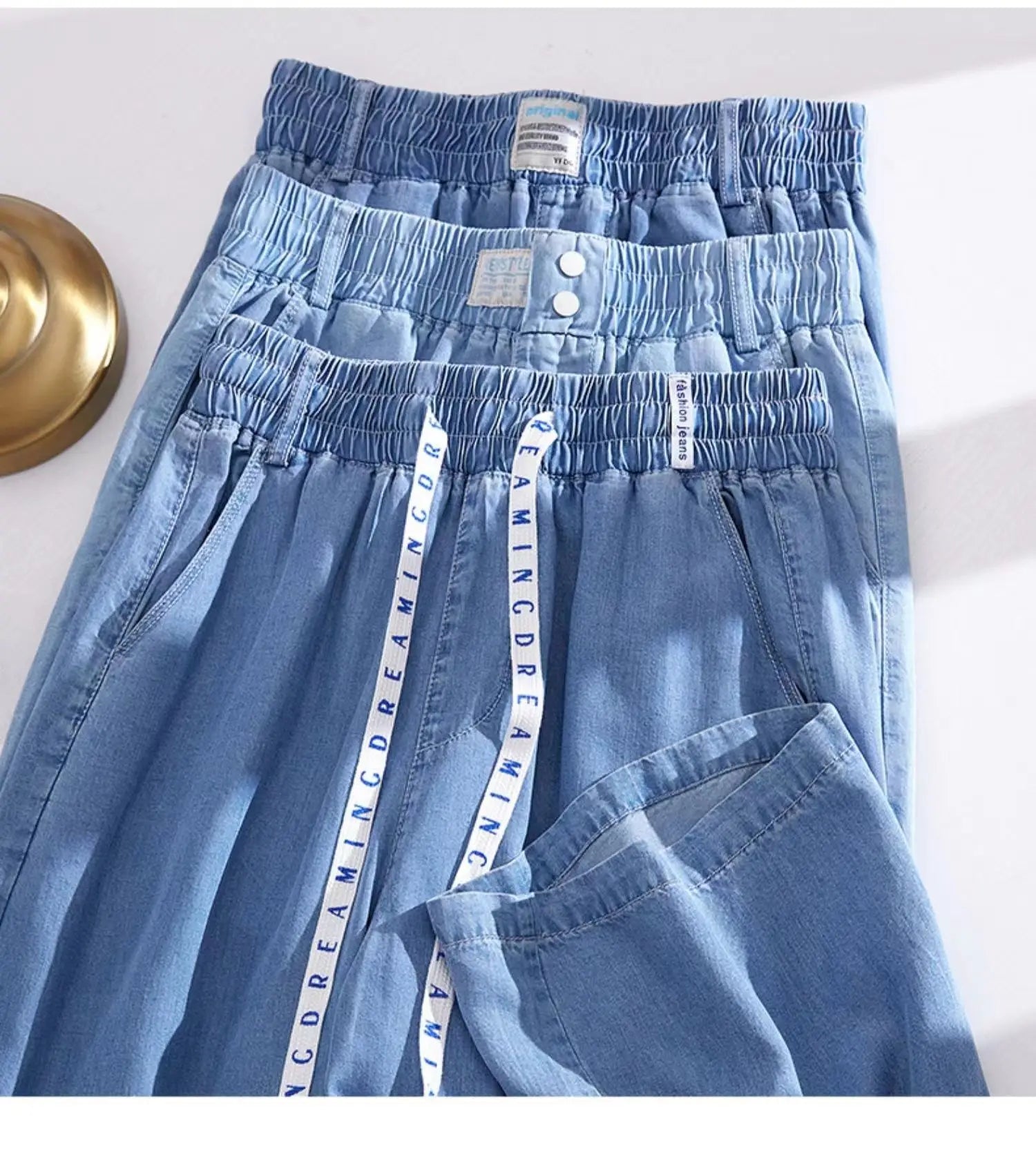 Plus Size Loose Fit Ice Silk Jeans Casual Yoga Demin Pants Women's Summer Trendy Brand Thin Wide Leg Pants Feel Comfortable
