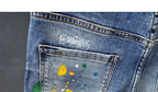 2025 Summer New Fashion Trend Printed Ripped Straight Stretch Jeans Men's Casual Loose Sports High Quality Denim Shorts 28-36