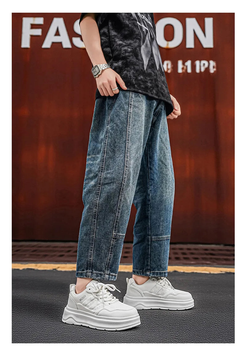 2026 Summer Men's White Platform Sneakers Leather Casual Shoes Thick Sole Streetwear Trendy Footwear