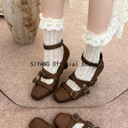 Sweet Lolita Cross Buckle Strap Women Mary Jane Shoes Fashion Multi Metal Buckle Shoes Retro Wedding Party Dress Ladies Pumps