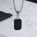Stylish Men's Black Enamel Necklace,Stainless Steel Geometric Square Small Dogtags Necklace,Anniversary Birthday Father Gift