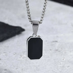 Stylish Men's Black Enamel Necklace,Stainless Steel Geometric Square Small Dogtags Necklace,Anniversary Birthday Father Gift